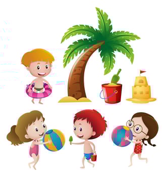 Boys and girls playing on beach vector