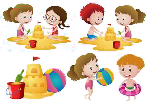 Children playing sand on the beach vector