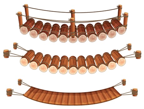 Three styles of wooden bridges vector