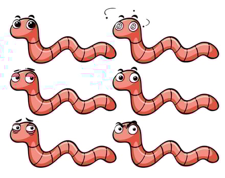 Worms with different facial expressions vector