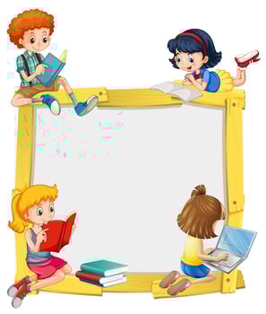 Border design with kids reading and doing homework vector