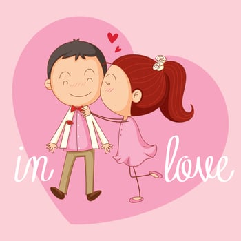 Velentine card template with girl kissing boy vector
