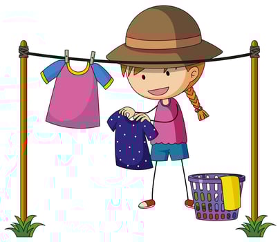 Girl doing laundry outside vector