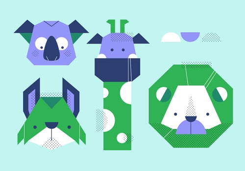 Animal Head Simple Shape Set Vector Illustration