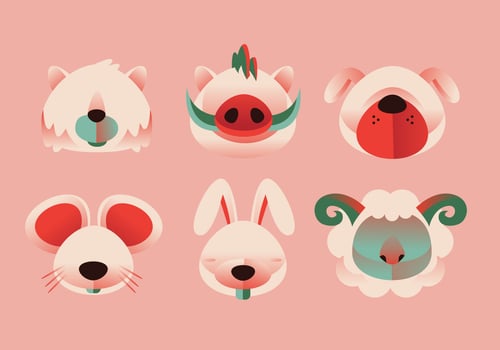 Simple Shape Animal Head Set Vector Illustration