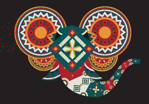 Geometric Painted Elephant Head Vector Illustration