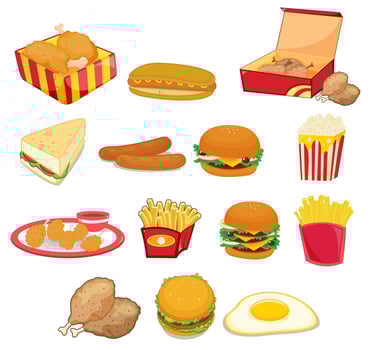 Junk food on white vector