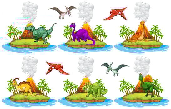 Dinosaurs living on the island vector