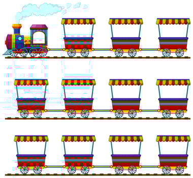 Train and many carts on track vector