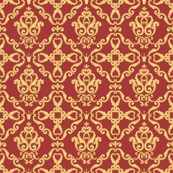 Seamless damask pattern. Gold and red texture vector