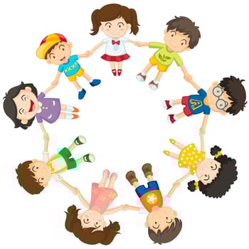 Kids forming a circle vector