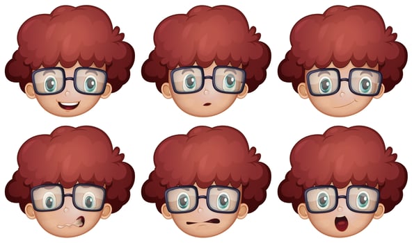 Boy with glasses having different emotions vector