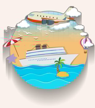 Travel theme with cruise and airplane vector