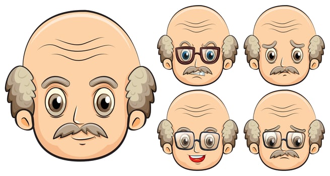 Old man with five different emotions vector