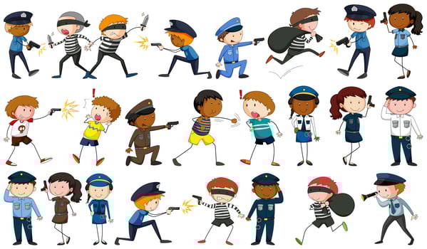 Policeman and criminal characters vector