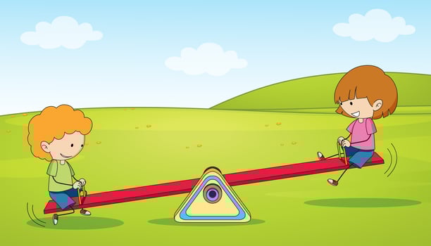 Children playing with seesaw vector