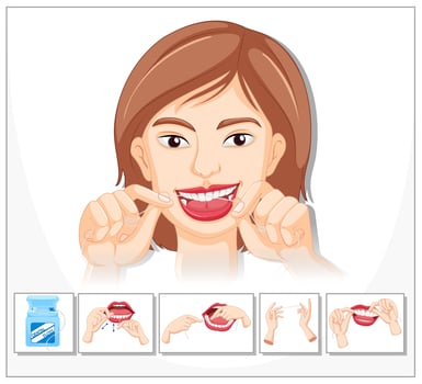 Woman showing how to floss vector