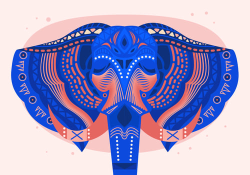 Painted Head Elephant Festival Vector Flat Illustration