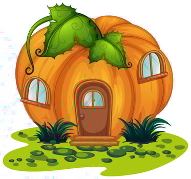 Pumpkin house in the garden vector
