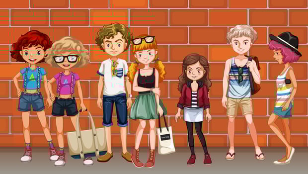 Hipster boys and girls hanging out on the street vector