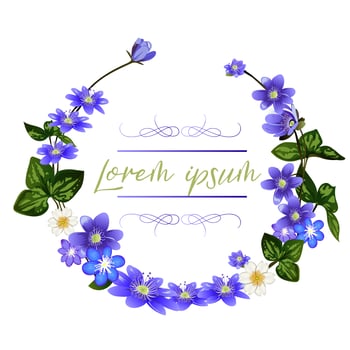 The wreath of scilla flowers. Spring flowers greeting card template. vector