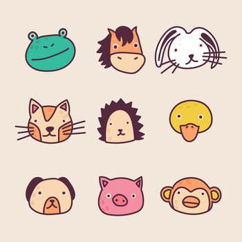 Cute Animal Outlined Faces vector