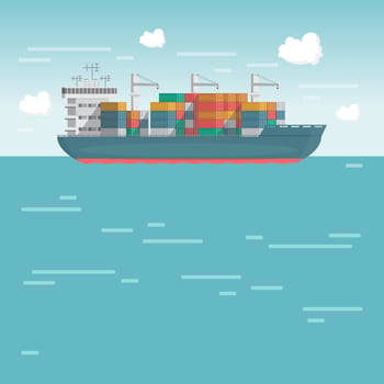 Sea transportation logistic. Sea Freight. Cargo ship, container shipping on flat style vector