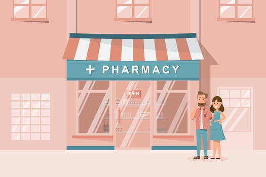 pharmacy store front facade in the city vector