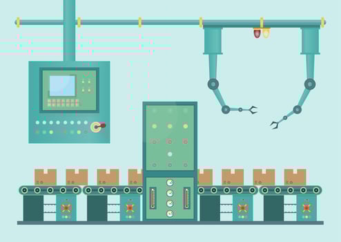 Industrial factory machine and manufacture process technology in flat style vector