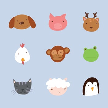 Doodled and Colorful Animal Faces vector