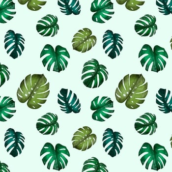 Cute Watercolor Monstera Leaves Pattern vector