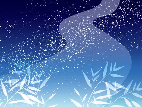 Milky Way and bamboo leave background for the Japanese Star Festival. vector