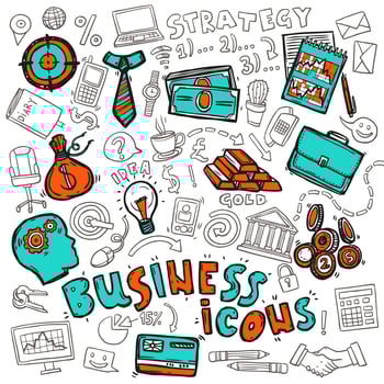 Business icons doodle sketch vector