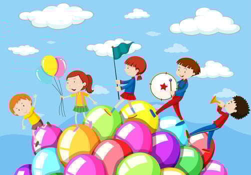 Children playing music in the band vector