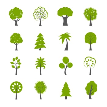 Collection of natural green trees icons set vector