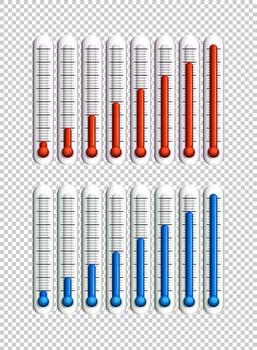 Blue and red liquids in thermometers vector