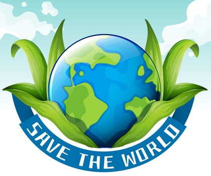Save the world theme with earth and leaves vector