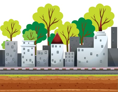 City buildings along the road vector