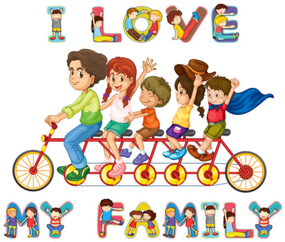 Family riding on bike together vector