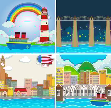 Four scene of city and countryside vector