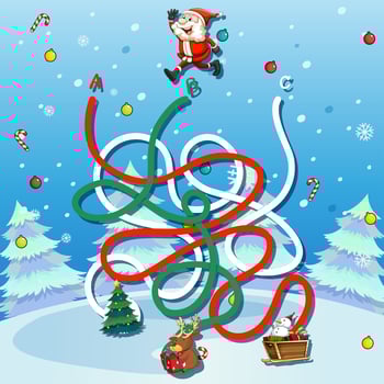 Santa claus maze game template vector