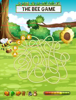 Bee finding honeycomb game vector