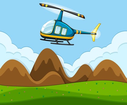 A helicopter flying above the ground vector