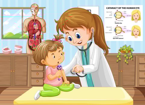 Doctor doing health check for baby vector