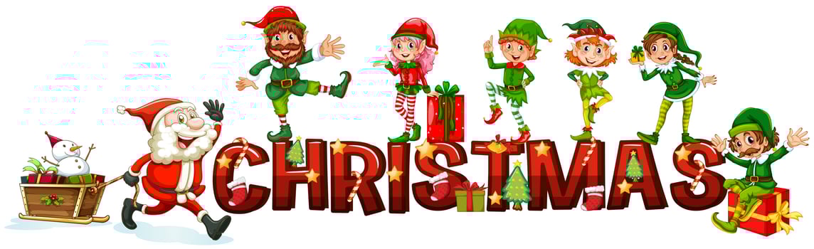 Christmas poster with Santa and elves vector