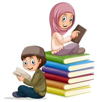 Muslim boy and girl reading vector