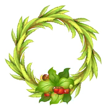 A vine fruit at the bottom of a leafy round border vector