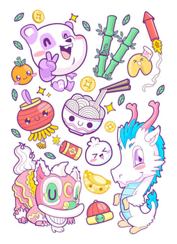 cute china sticker set doodle vector