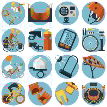 Cycling flat round icons set vector