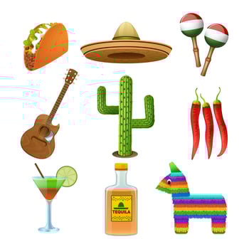 Mexican icons set flat vector